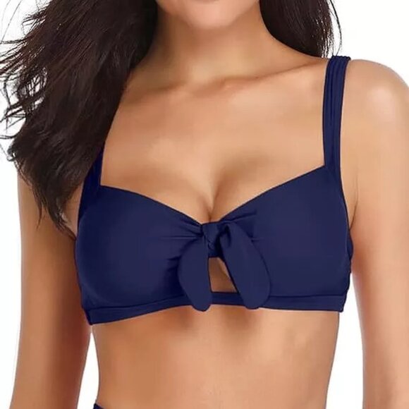 Tempt Me Bikini Swim Top Sz Large Blue Front Tie Knot Keyhole Padded Adjustable - Picture 1 of 7